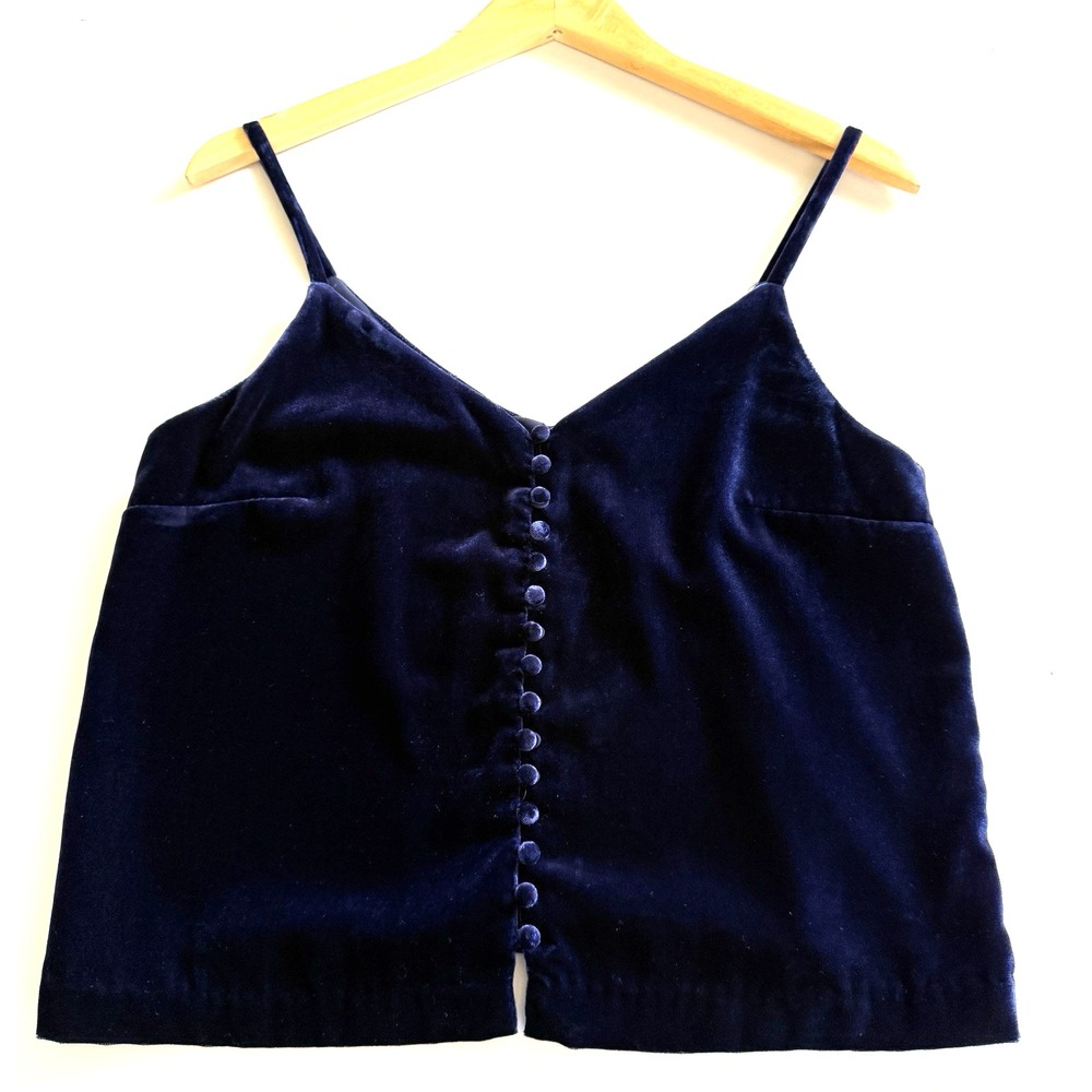 Madewell Womens Navy Blue Velvet Dark Fairy Button-Front Cami Tank Top Size 2 - Picture 2 of 9